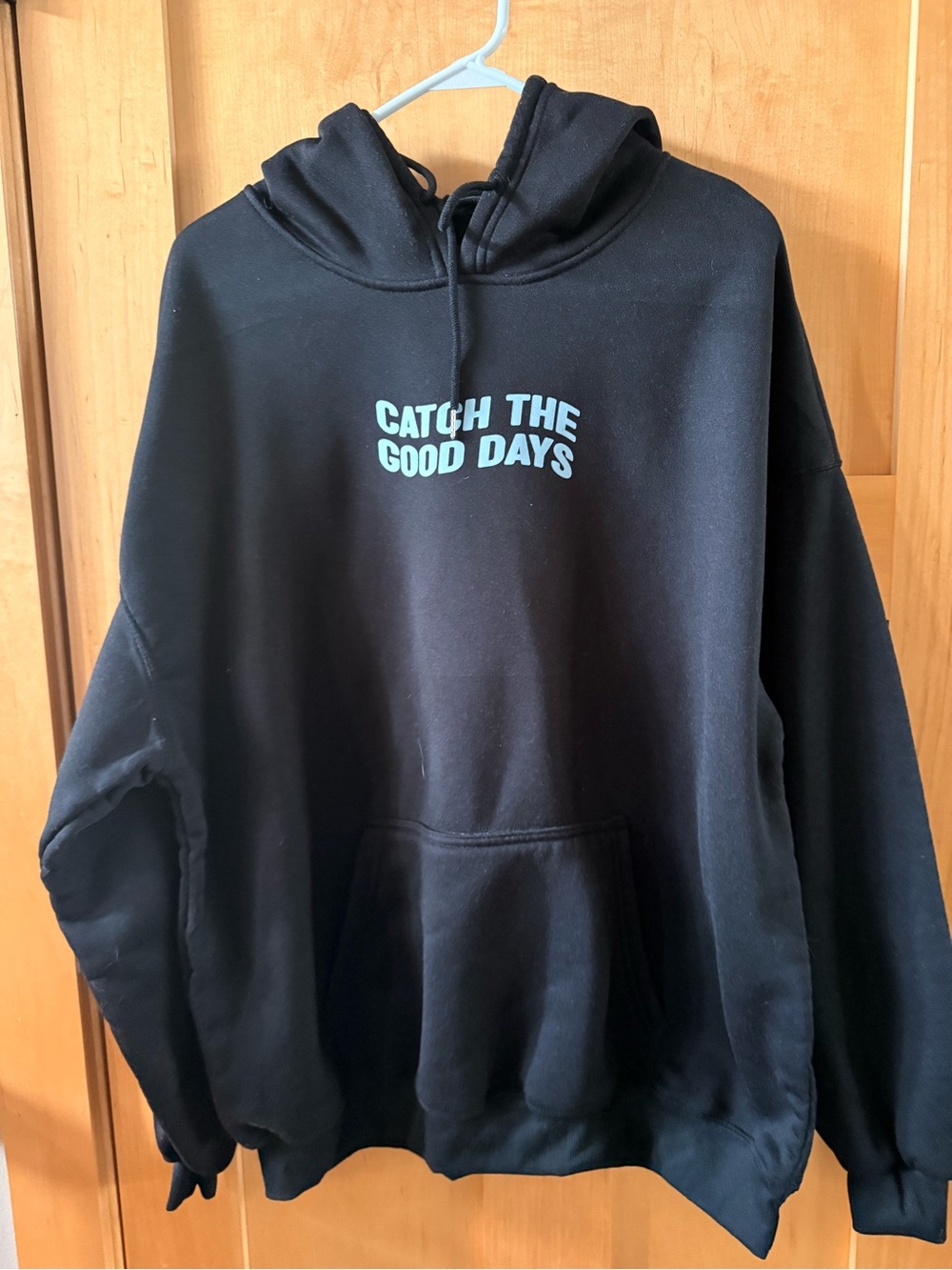 Brand new Source Unknown Black Hoodie with Teal 'Catch The Good Days' Print